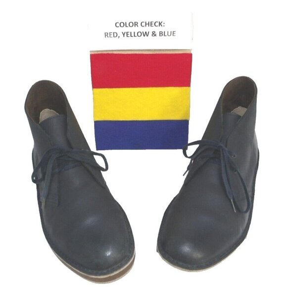 CLARKS very dark blue leather Chukka boots lace up men's size 9M - Picture 2 of 9